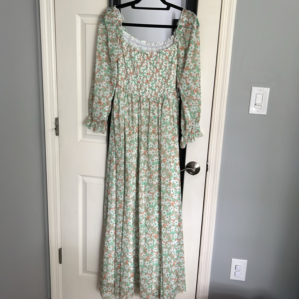 Pink lily x Natalie Kennedy smocked maxi dress